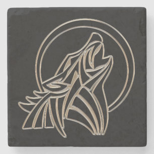 Stammes- metallisches Heulenwolf-Emblem Steinuntersetzer