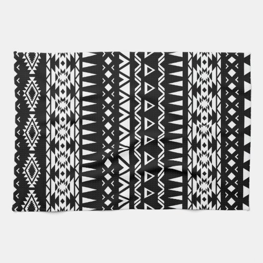 Stammes- Muster Schwarzweiss-Azteke inspiriert Geschirrtuch (Horizontal)