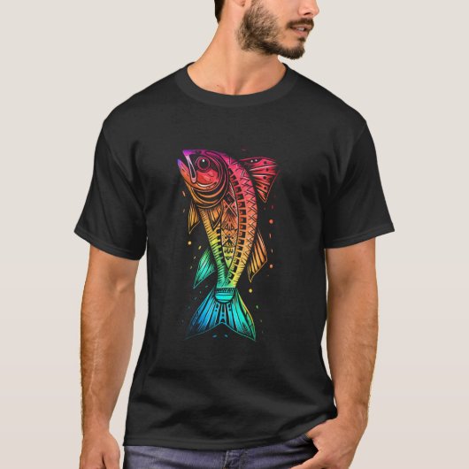 Stammes Regenbogen-Psychedelischer Fisch T-Shirt (Vorderseite)