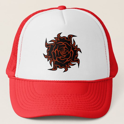 Stammes Rose in Black und Orange Hat Truckerkappe (Vorderseite)
