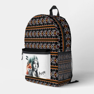 Stammes-Rotfuchs- und Kopfschmuck-Rucksack Bedruckter Rucksack