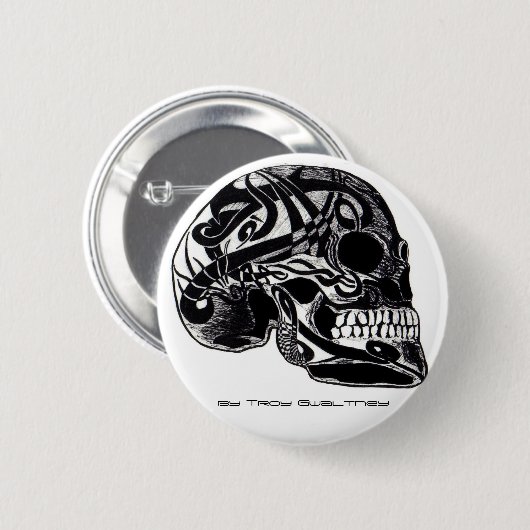 Stammes- Schädel mit Tätowierungsknopf Button (Vorne & Hinten)