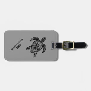 Stammes-Schildkröte, schwarz auf grau, vertikal Gepäckanhänger