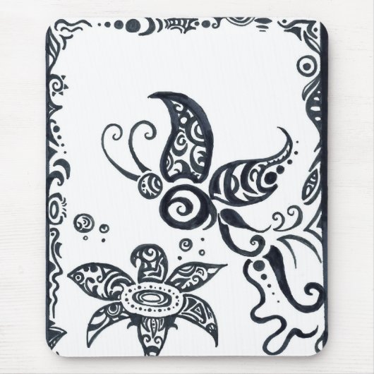 Stammes- Schmetterling in schwarzem Tinte mousepad (Vorne)