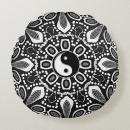 Stammes- Schwarz-weißes Yin Yang geometrisches Rundes Kissen