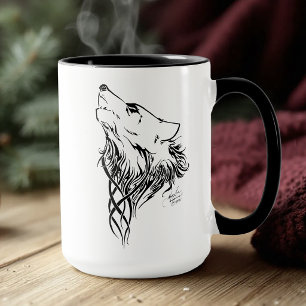 Stammes-SchwarzWolf-Heul-Illustration-Tinte Tasse
