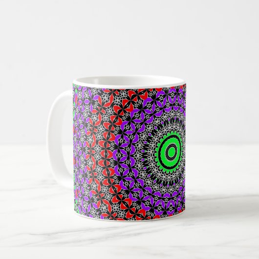 Stammes- Steppdecken-Mandala Kaffeetasse (Vorderseite Links)