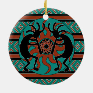 Stammes- Sun-Türkis Kokopelli Südwestweihnachten Keramikornament