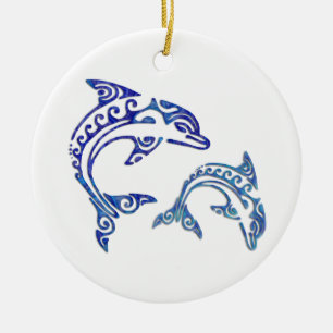 Stammes- Tätowierungs-Tümmler-Duo Keramik Ornament