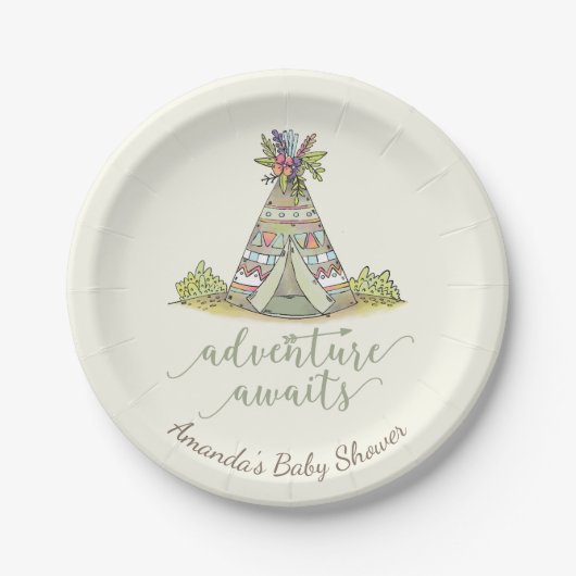 Stammes- Teepee-Babyparty 7" Platte Pappteller (Vorderseite)