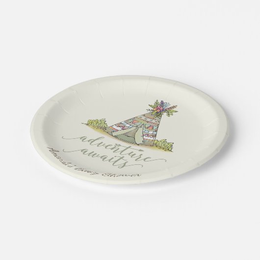 Stammes- Teepee-Babyparty 7" Platte Pappteller (Schrägansicht)