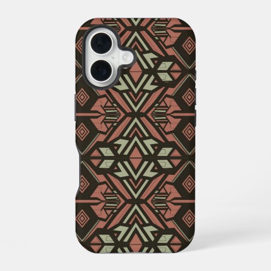 Stammes-Vibes – Erdige geometrische Azteken-Muster iPhone 16 Hülle (Rückseite)