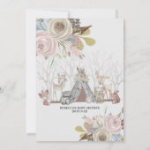 Stammes- Waldtier-Baby-Dusche mit Blumen Einladung (Rückseite)