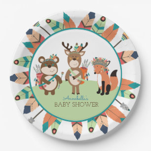 Stammes- Waldtiere Boho Feder-Pappteller Pappteller