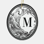 Stammes- Wolf - schattiertes Monogramm Keramik Ornament (Links)