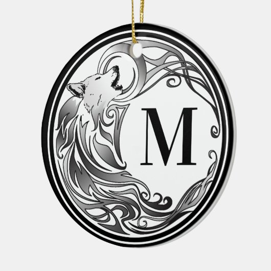 Stammes- Wolf - schattiertes Monogramm Keramik Ornament (Links)
