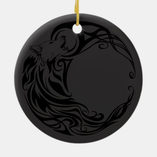 Stammes- Wolf - schattiertes Monogramm Keramik Ornament (Hinten)