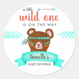 Stammesbär | Wild One Baby Shower Runder Aufkleber