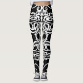 Stammesdesign in Schwarz und Weiß Leggings (Vorderseite)
