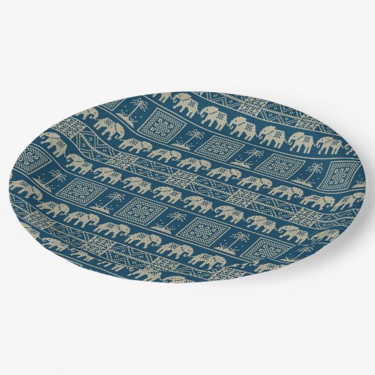 StammesElefanten und Bäume Pappteller (Schrägansicht)