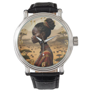 Stammesfrauen, die ihre afrikanische Landschaft be Armbanduhr