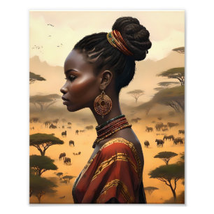 Stammesfrauen, die ihre afrikanische Landschaft be Fotodruck