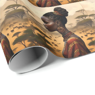 Stammesfrauen, die ihre afrikanische Landschaft be Geschenkpapier