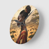 Stammesfrauen, die ihre afrikanische Landschaft be Runde Wanduhr (Winkel)