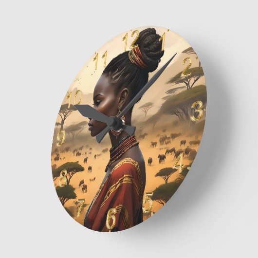 Stammesfrauen, die ihre afrikanische Landschaft be Runde Wanduhr (Winkel)