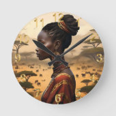 Stammesfrauen, die ihre afrikanische Landschaft be Runde Wanduhr (Vorderseite)