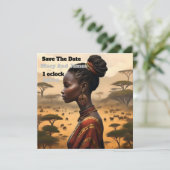 Stammesfrauen, die ihre afrikanische Landschaft be Save The Date (Stehend Vorderseite)