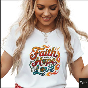 Stammesgeometrische Glaube Hoffnung Liebe Flammen T-Shirt