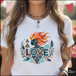 Stammesgeometrische Liebesfigur mit Flammen T-Shirt