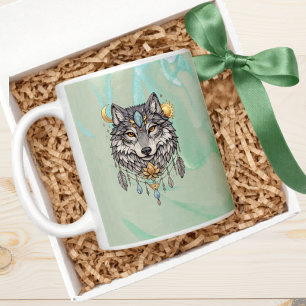 Stammesheimischer Wolf-Geist-Totem-Boho-Spirituali Kaffeetasse