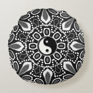 Stammeskultur Schwarz Weiß Yin Yang Geometrisches  Rundes Kissen