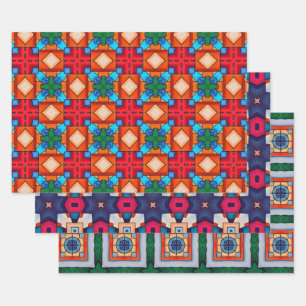 Stammeskunst in kräftigen Farben Muster Set 7 Geschenkpapier Set