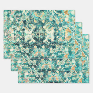 Stammeskunst Vintage Türkisgrüne Textur Design Geschenkpapier Set