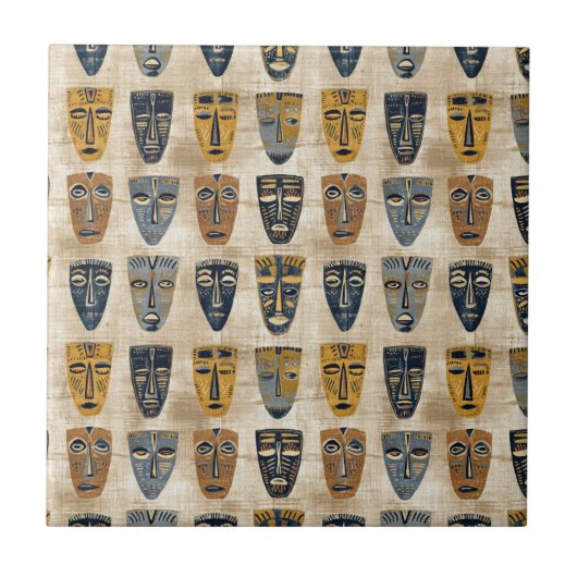 Stammesmaske Boho-Muster Fliese (Vorderseite)