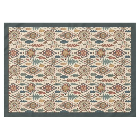 Stammesnative Ethnic Feathers pastellblaues Kupfer Tischdecke (Vorderseite (Horizontal))