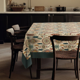 Stammesnative Ethnic Feathers pastellblaues Kupfer Tischdecke