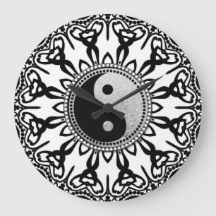 Stammestern Schwarz+Weiß YinYang Balance Ihre Zeit Große Wanduhr