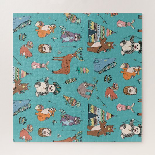 Stammestiere: Waldwaldmuster. Puzzle (Horizontal)