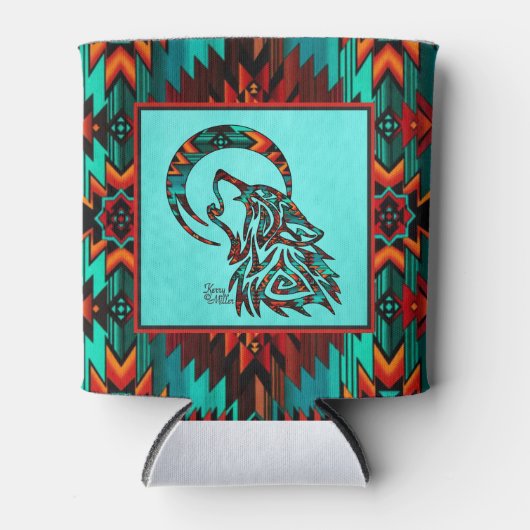 Stammeswolf, der auf dem Mond herumwirbelt, kann s Dosenkühler (Vorderseite)