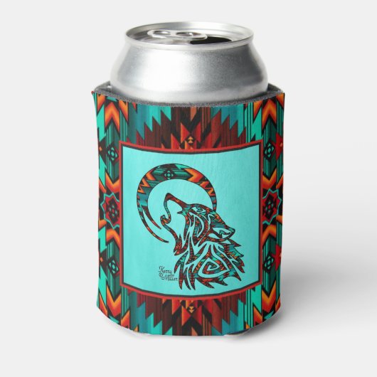 Stammeswolf, der auf dem Mond herumwirbelt, kann s Dosenkühler (Kanne Rückseite)