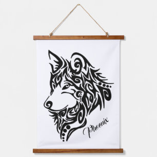 Stammeswolf Wandteppich Mit Holzrahmen