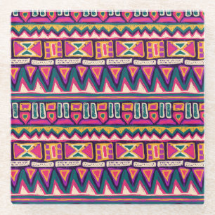 Stammeszeichnungen: handgezeichnet Aztec-Muster. Glasuntersetzer