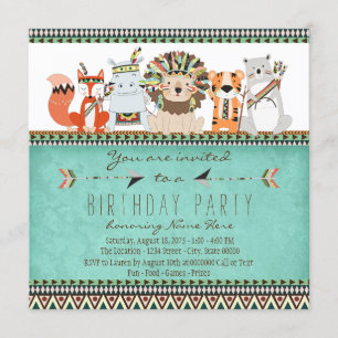 Stammetier Kids Native American Birthday Party Einladung