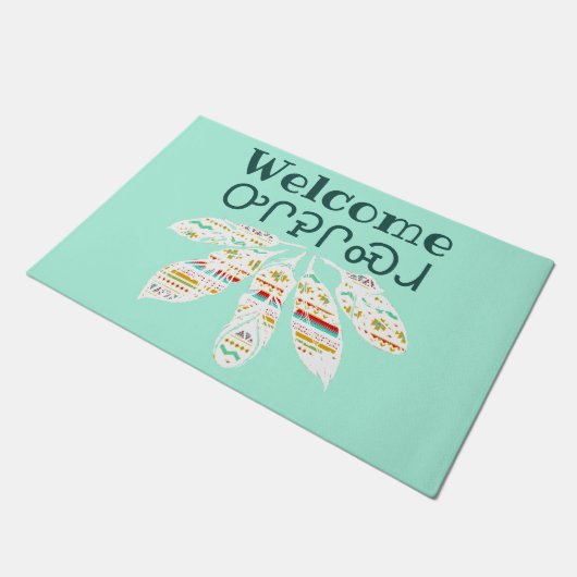 Stammfedern willkommen (Cherokee) Fußmatte (Schrägansicht)