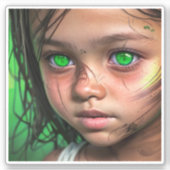 Stammkids | Futuristische Mädchen glühen grüne Aug Aufkleber (Vorderseite)