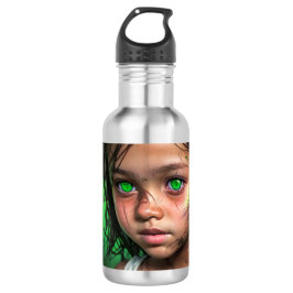 Stammkids | Futuristische Mädchen glühen grüne Aug Edelstahlflasche